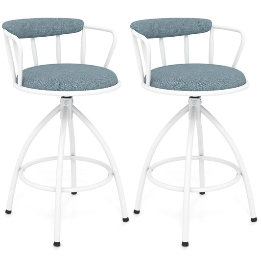 LIVSK Draaibare Barkrukken - Comfortabel Schuim & Ademend Stof - Ergonomische Rugleuning - Metaal Frame - Blauw + Wit