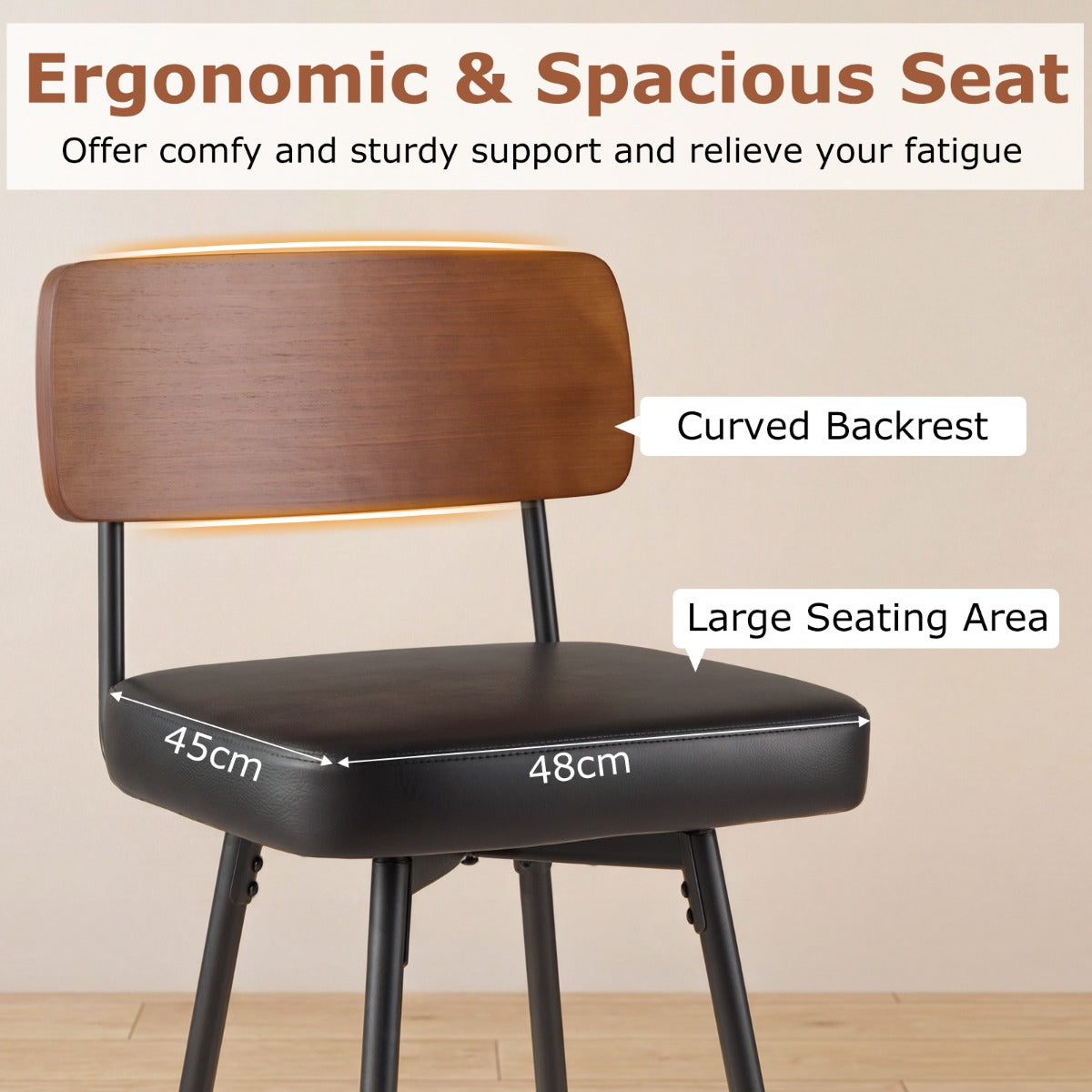 LIVSK Draaibare Barkrukken - Ergonomische Rugleuning - 360° Draaifunctie - Hoogwaardig Kunstleer - Wit/Zwart + Bruin