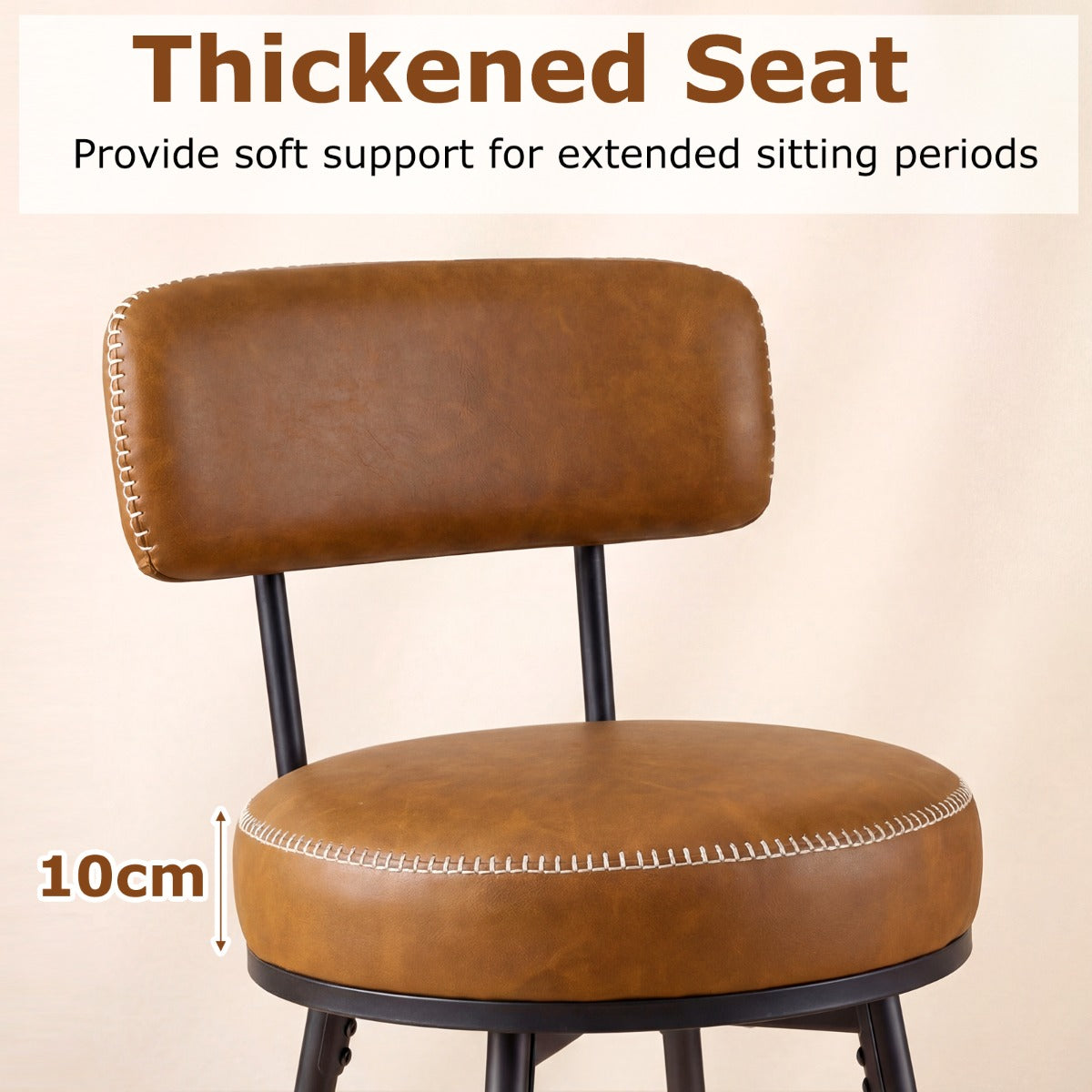 LIVSK Draaibare Barkrukken Set van 2 - Kunstleren Bekleding - Ergonomische Rugleuningen - 360° Draaifunctie - Bruin/Zwart