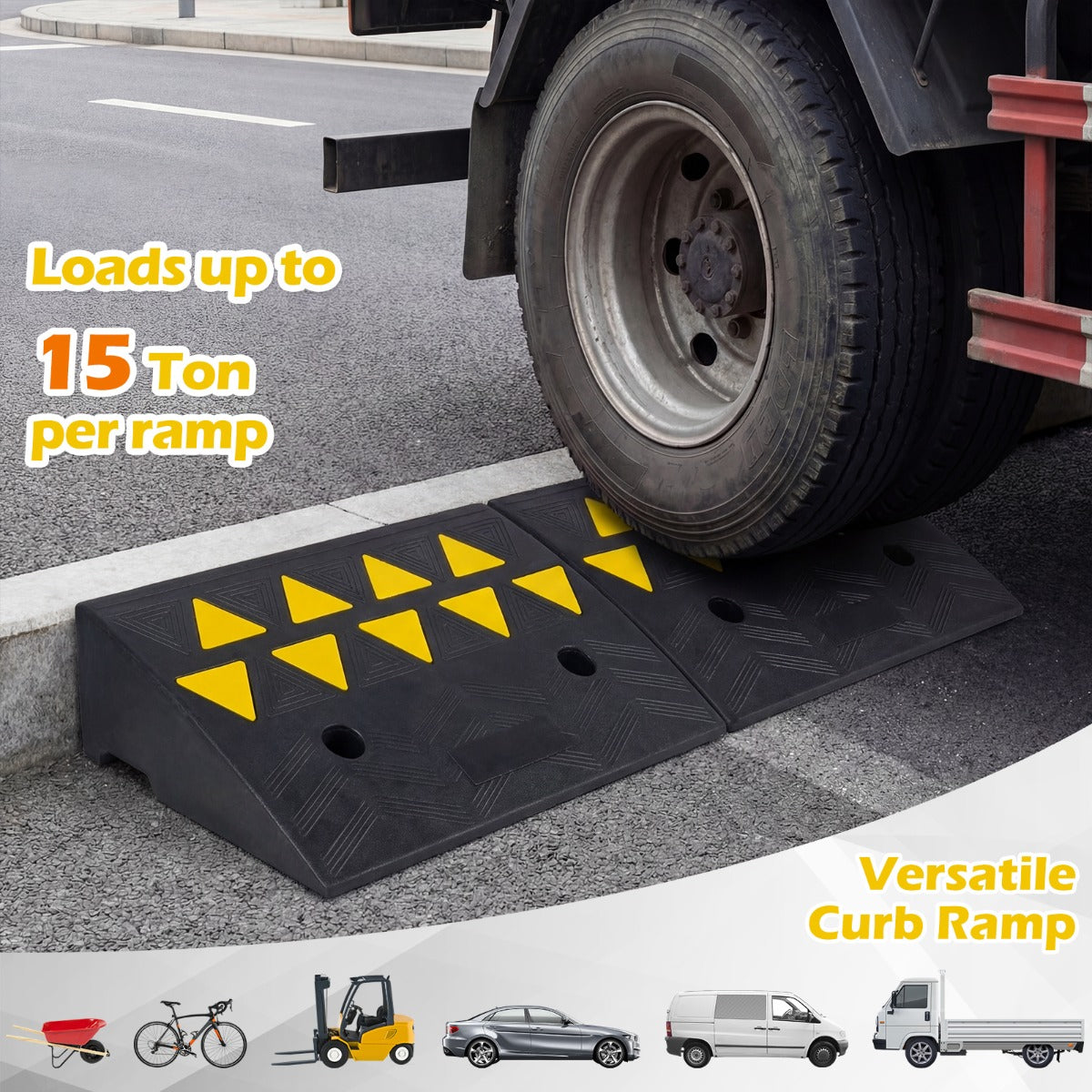 LIVSK Drempelhelling - Robuust Rubber - Antislip & Reflecterende Markeringen - Draagvermogen 15 Ton - Zwart + Geel
