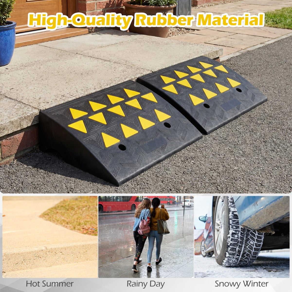 LIVSK Drempelhelling - Robuust Rubber - Tot 15 Ton Draagvermogen - Antislip & Reflecterende Markeringen - Zwart + Geel