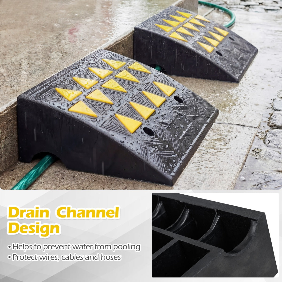 LIVSK Drempelhelling - Robuust Rubber - Tot 15 Ton Draagvermogen - Antislip & Reflecterende Markeringen - Zwart + Geel