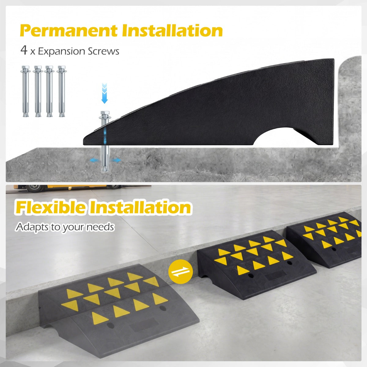 LIVSK Drempelhelling - Robuust Rubber - Tot 15 Ton Draagvermogen - Antislip & Reflecterende Markeringen - Zwart + Geel