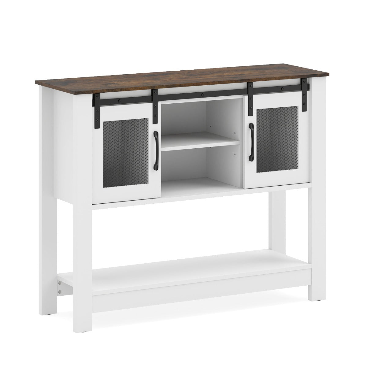 LIVSK Dressoir - Rustieke Charmante Haltafel - Verstelbare Planken - Antislipvoetjes - Veelzijdig Gebruik - Rustiek Bruin + Wit