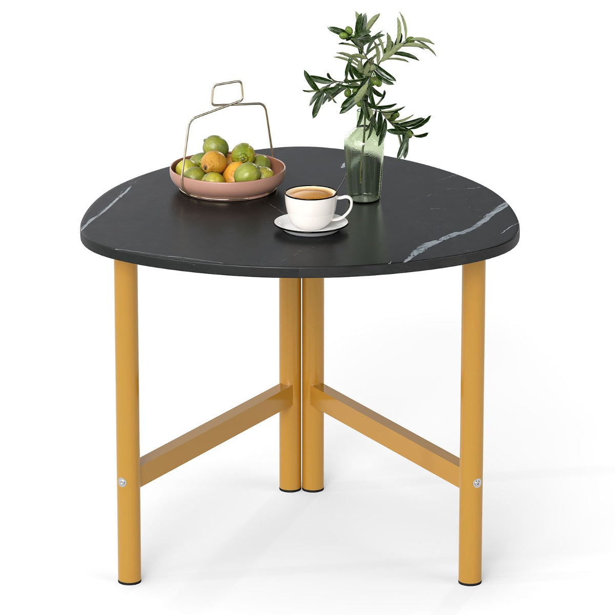 LIVSK Driehoekige Salontafel - Rustieke Houtnerf - Robuuste Metalen Poten - Eenvoudige Montage - 60 x 59 x 50 cm - Zwart