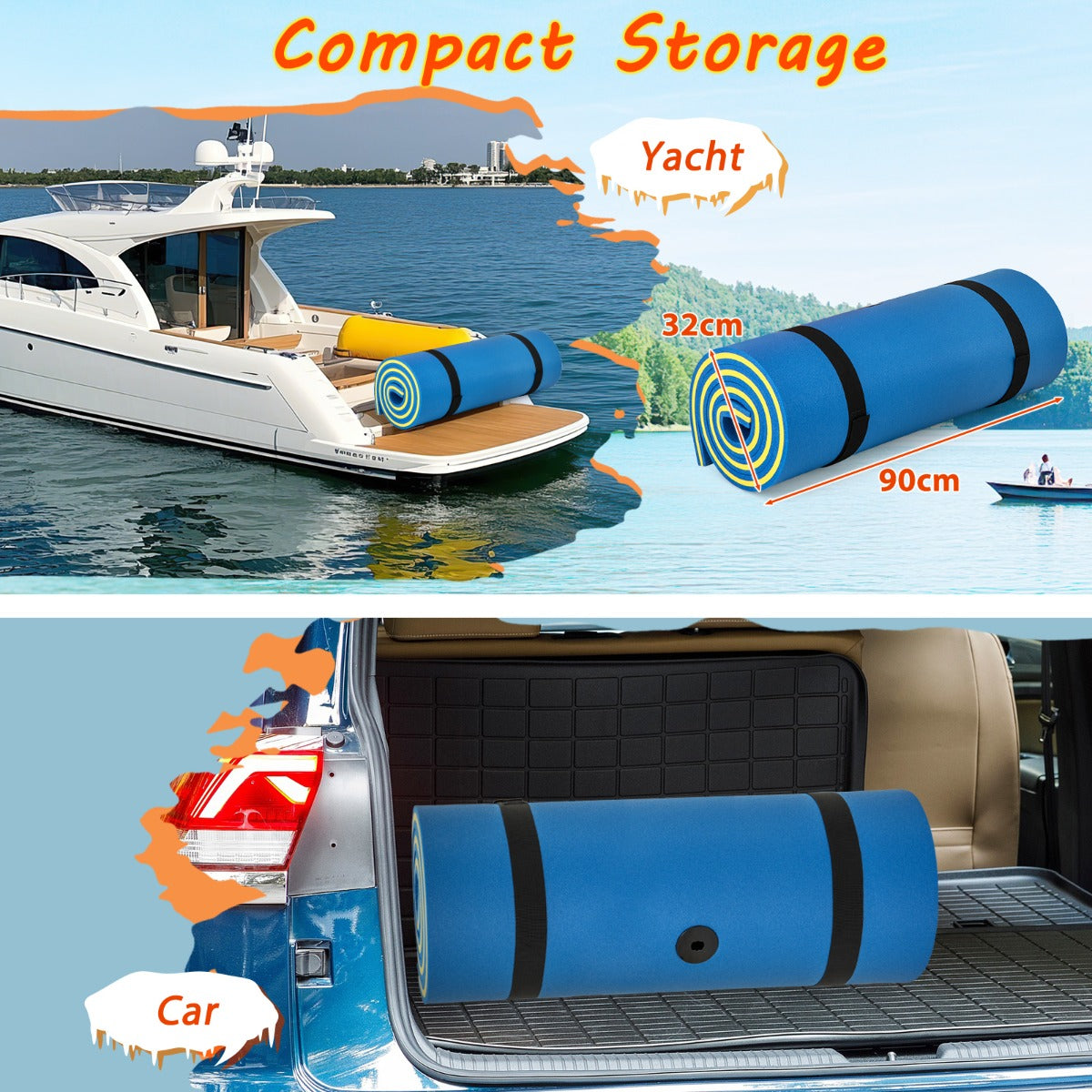 LIVSK Drijvende Watermat - Scheurvast XPE-schuim - Draagvermogen 100 kg - Inclusief Bungee Tether - Blauw + Zwart
