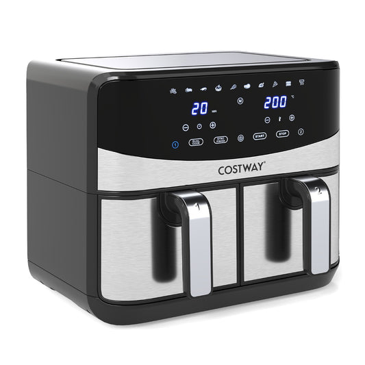 LIVSK Dubbele Airfryer - 10-in-1 met 2 Manden van 4L - 2100W - 360° Heteluchtcirculatie - Digitale Touchscreen - Zwart en Zilver