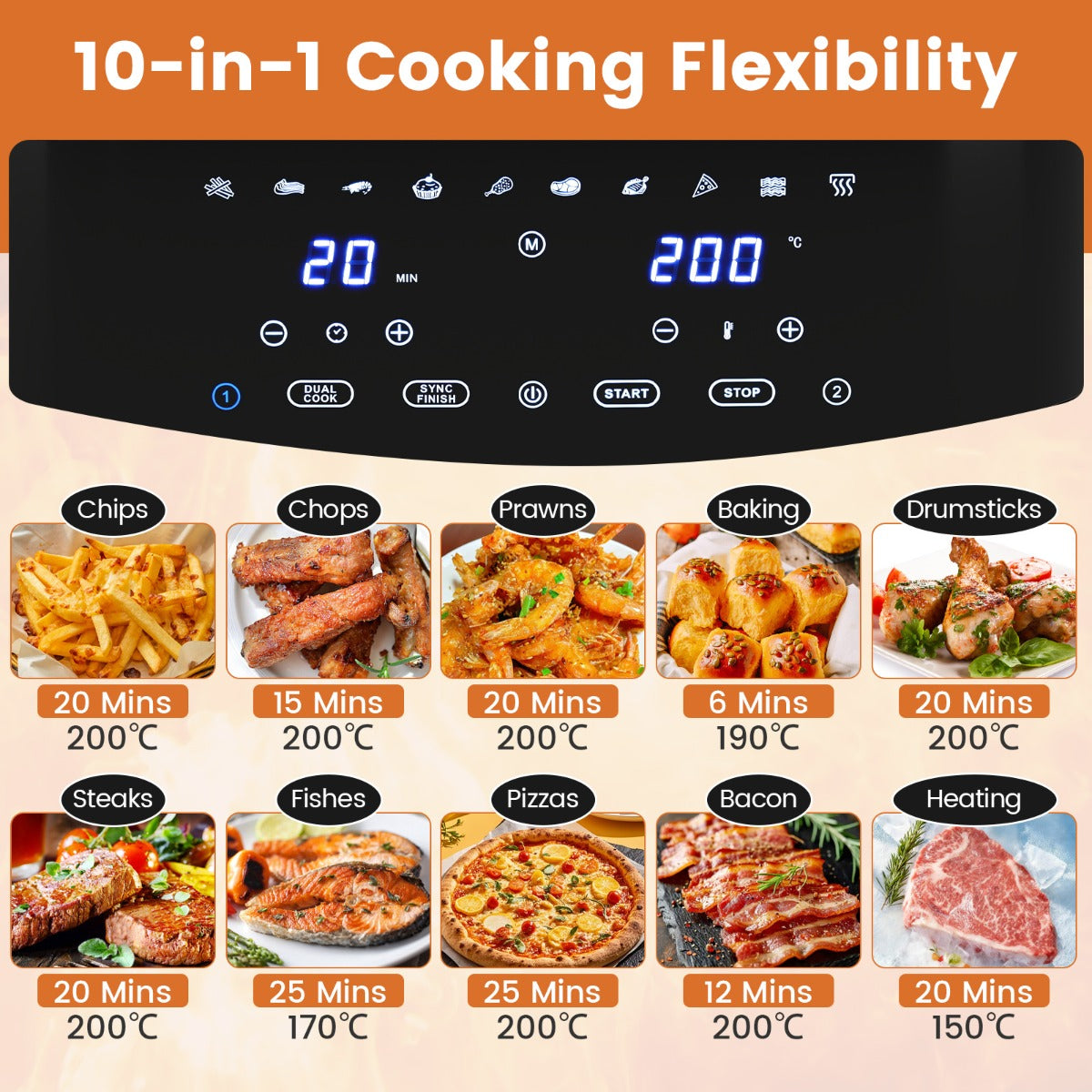 LIVSK Dubbele Airfryer - 10-in-1 met 2 Manden van 4L - 2100W - 360° Heteluchtcirculatie - Digitale Touchscreen - Zwart en Zilver