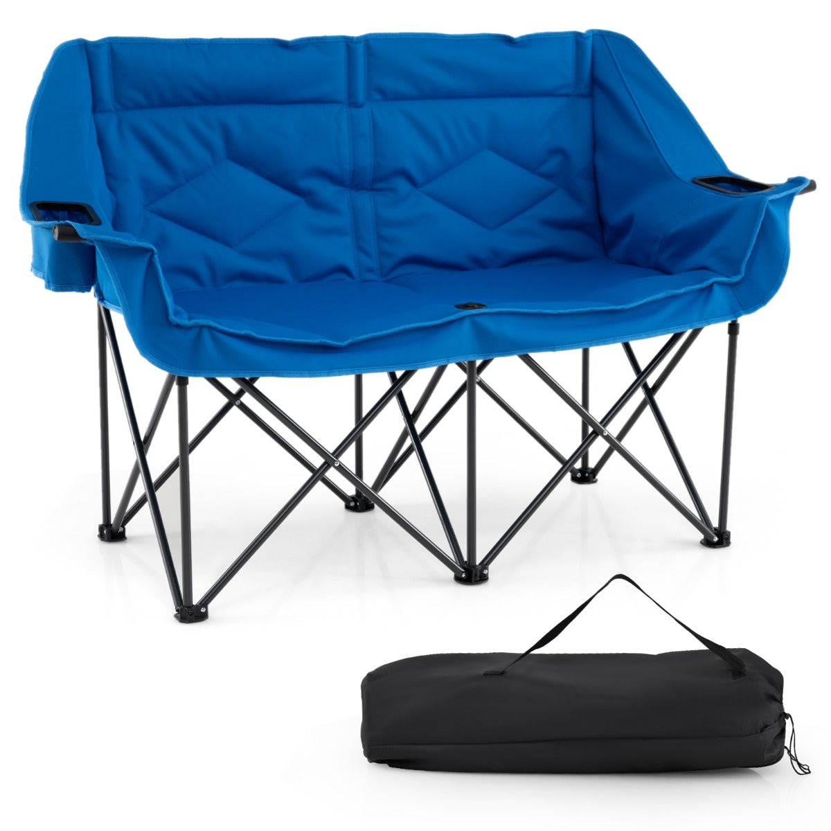 LIVSK Dubbele Campingstoel - Draagvermogen 300 kg - Slijtvast Oxford - 2 Bekerhouders - Opvouwbaar - Grijs/Marineblauw