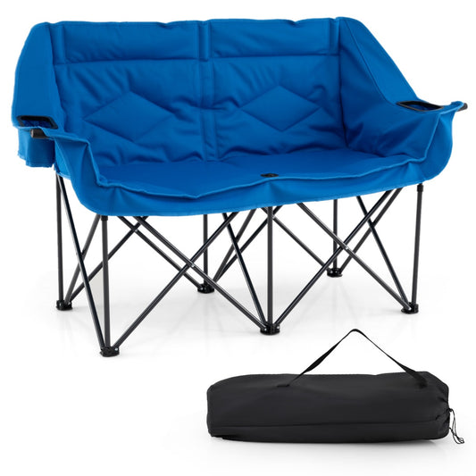 LIVSK Dubbele Campingstoel - Draagvermogen 300 kg - Slijtvast Oxford - 2 Bekerhouders - Opvouwbaar - Grijs/Marineblauw
