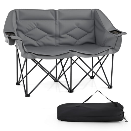 LIVSK Dubbele Campingstoel - Draagvermogen 300 kg - Slijtvast Oxford - Inclusief Bekerhouders - Grijs/Marineblauw