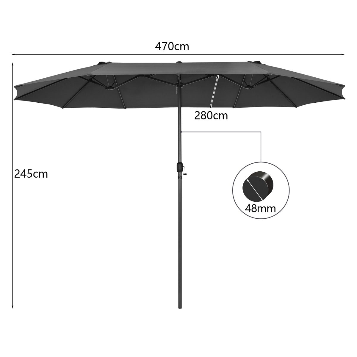 LIVSK Dubbele Parasol - Groot Schaduwgebied - Handzwengelmechanisme - Robuust Metaal - Voor Tuin en Terras - Bruin/Grijs