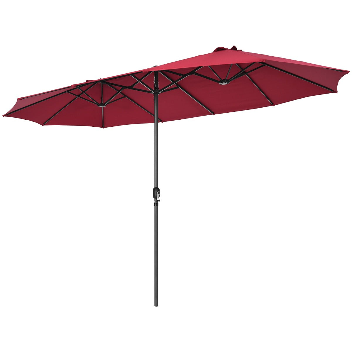 LIVSK Dubbele Parasol - Groot Schaduwoppervlak - Handzwengelmechanisme - Stevig Metaal - Eenvoudige Installatie - Wijnrood