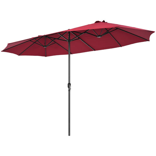 LIVSK Dubbele Parasol - Groot Schaduwoppervlak - Handzwengelmechanisme - Stevig Metaal - Eenvoudige Installatie - Wijnrood