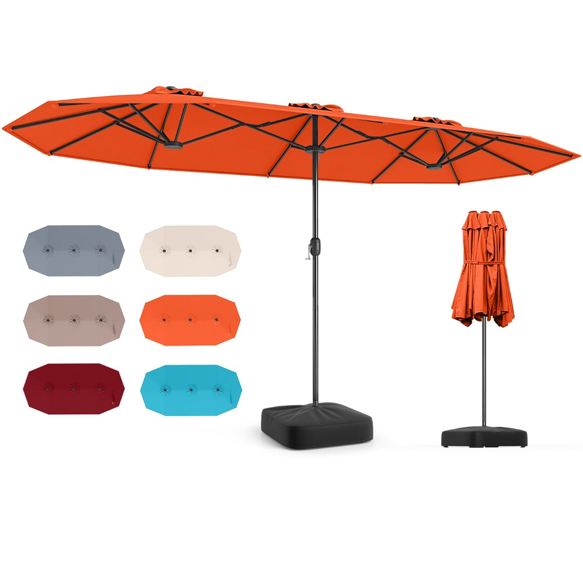 LIVSK Dubbele Parasol - Ruim Doekoppervlak 400 x 212 cm - Stevig Metaal Frame - Eenvoudig te Bedienen - Beige
