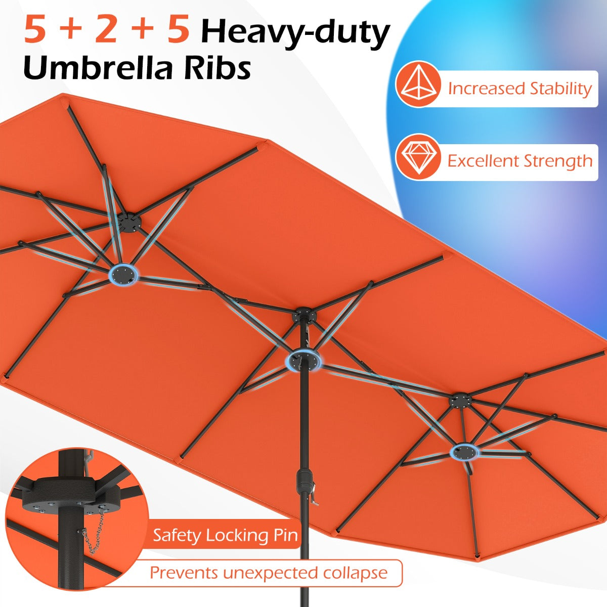 LIVSK Dubbele Parasol - Ruim Doekoppervlak 400 x 212 cm - Stevig Metaal Frame - Eenvoudig te Bedienen - Beige