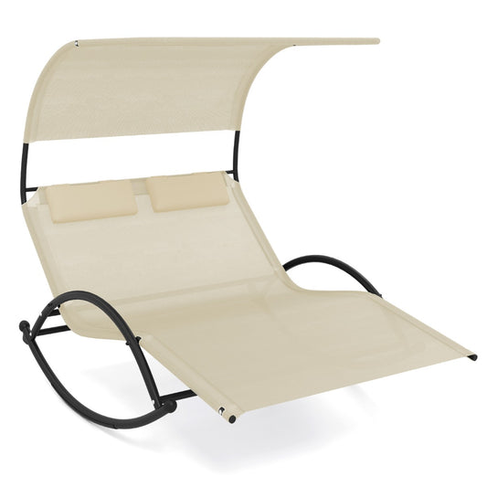 LIVSK Dubbele Schommel-Ligstoel - Ergonomisch Ontwerp - Polyester Luifel - Draagvermogen 300 kg - Beige