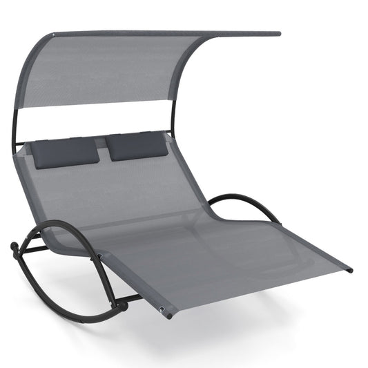 LIVSK Dubbele Schommelstoel - Ergonomisch Ontwerp - Voor 2 Personen - Duurzaam Metalen Frame - Grijs