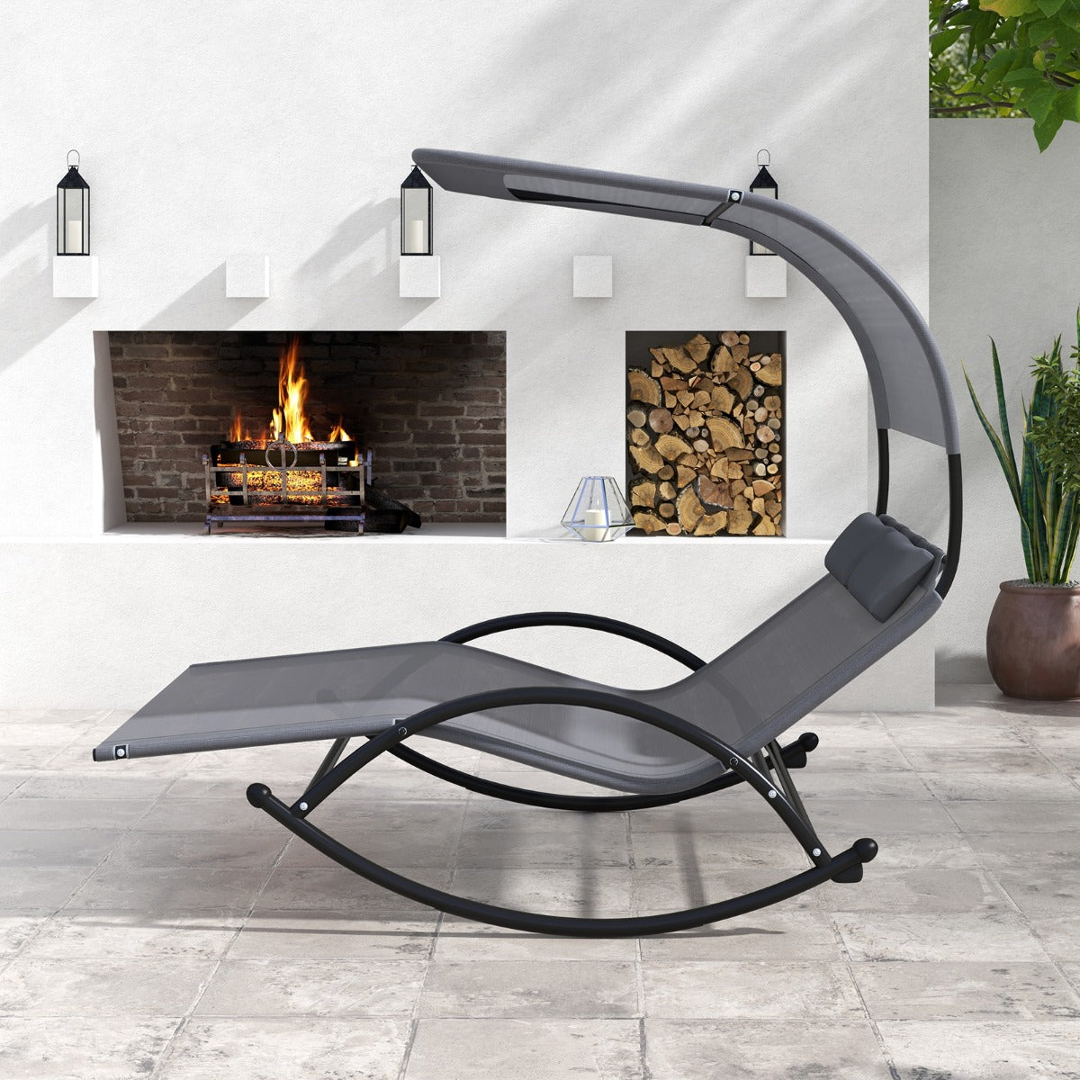 LIVSK Dubbele Schommelstoel - Ergonomisch Ontwerp - Voor 2 Personen - Duurzaam Metalen Frame - Grijs