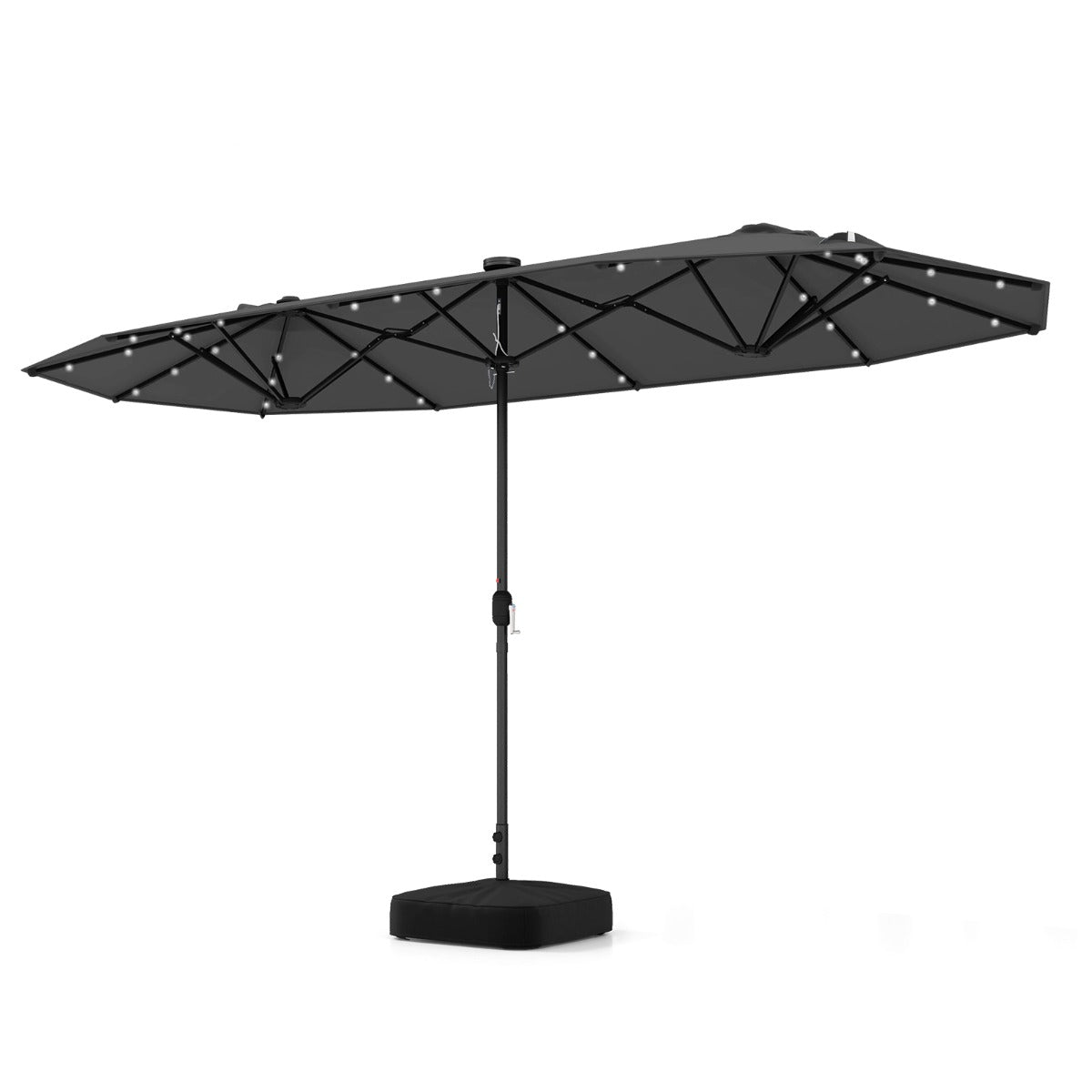 LIVSK Dubbele Terrasparasol - 4 x 2,1 m - 36 LED-lampjes - Gebruiksvriendelijk - Robuuste constructie - Grijs