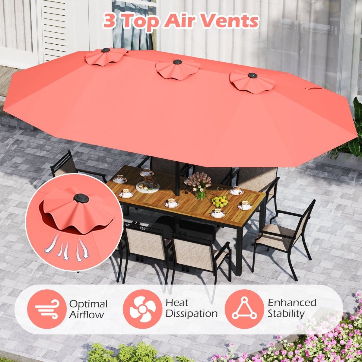 LIVSK Dubbele Terrasparasol - 470 x 285 cm - Verzwaarde Voet Inclusief - Waterbestendig Polyester -