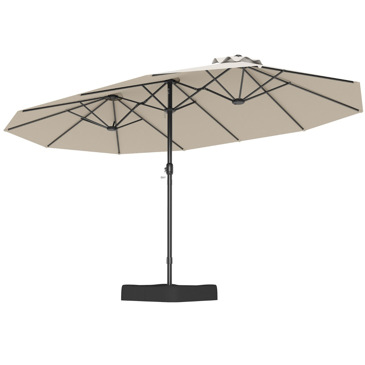 LIVSK Dubbele Terrasparasol - 470 x 285 x 261 cm - Hoogwaardig Polyester - Verzwaarde Voet Inclusief - Beige