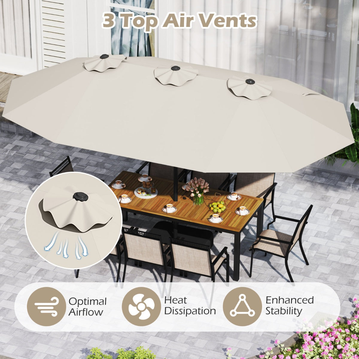 LIVSK Dubbele Terrasparasol - 470 x 285 x 261 cm - Hoogwaardig Polyester - Verzwaarde Voet Inclusief - Beige