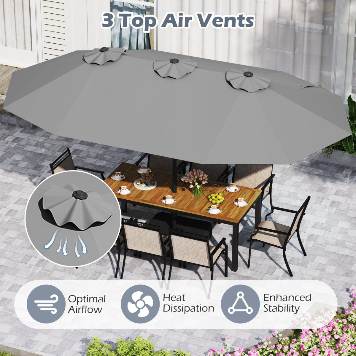 LIVSK Dubbele Terrasparasol - 470 x 285 x 261 cm - Stabiele Metalen Baleinen - Waterbestendig -