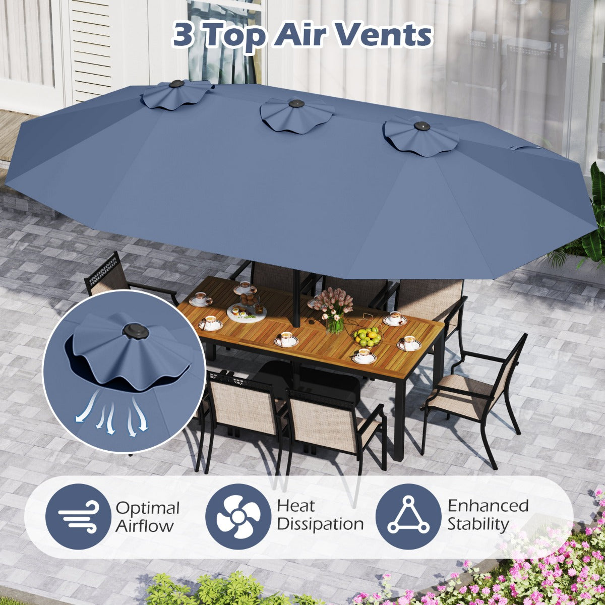 LIVSK Dubbele Terrasparasol - 470x285 cm - Verzwaarde Voet - Hoogwaardig Polyester - Eenvoudige Installatie - Beige