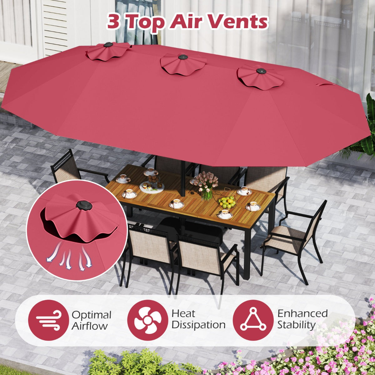 LIVSK Dubbele Terrasparasol - Ruim 470 x 285 cm - Verzwaarde Voet - Eenvoudige Installatie - Polyester met PA-coating - Beige