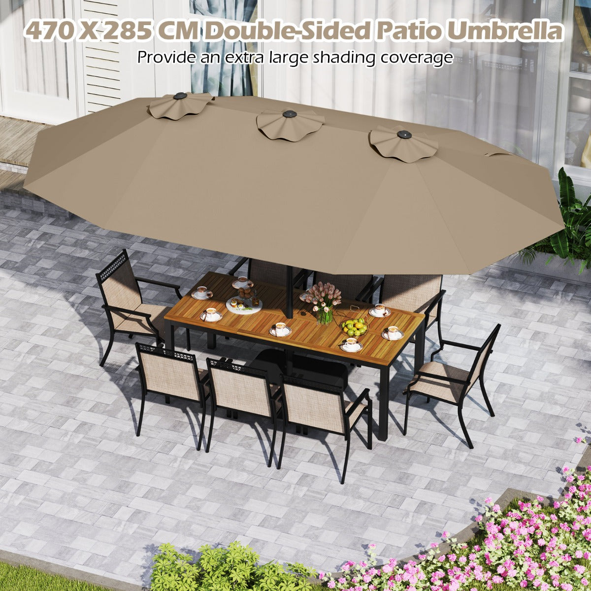LIVSK Dubbele Terrasparasol - Ruim 470 x 285 cm - Waterbestendig Polyester - Verzwaarde Voet - Eenvoudige Installatie - Beige