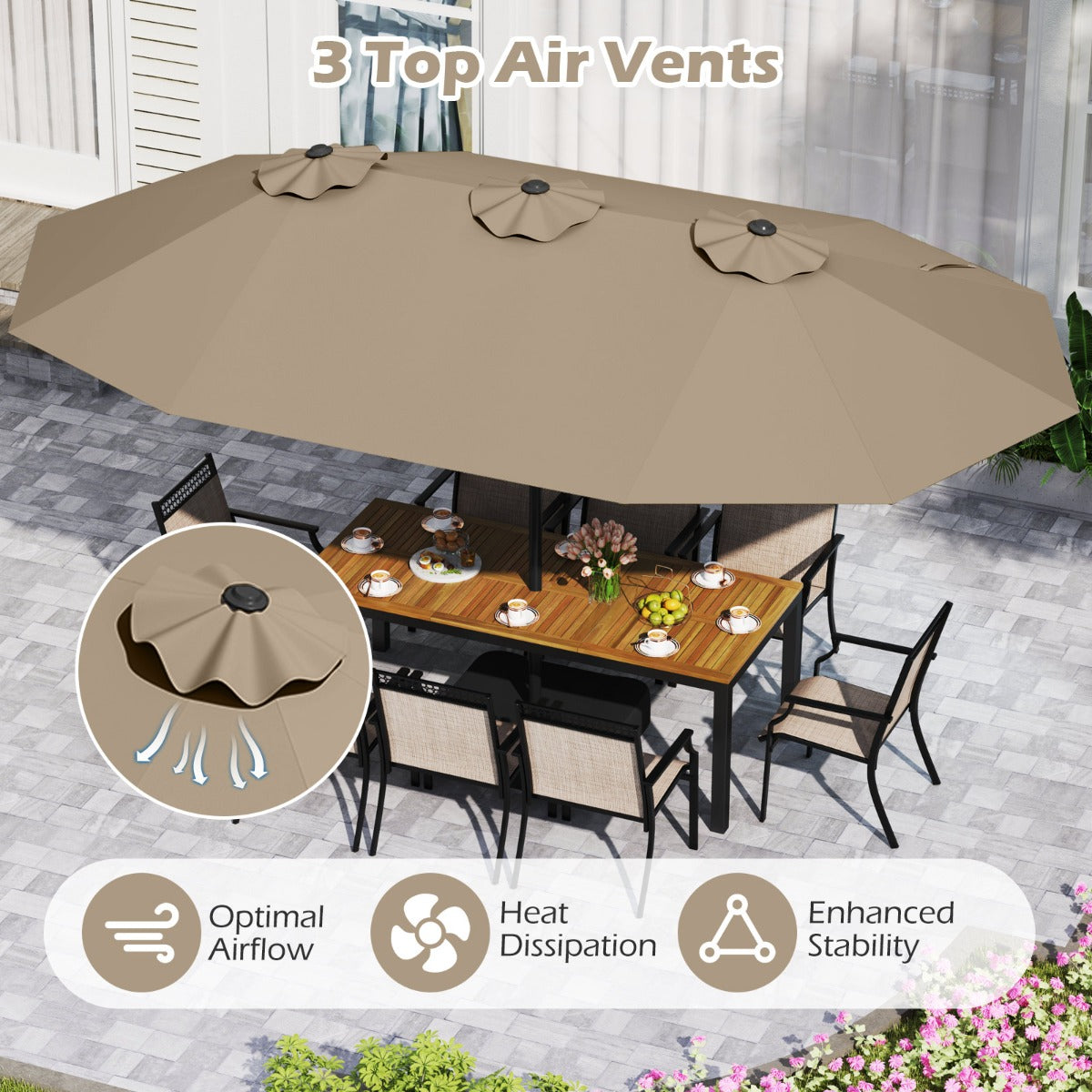 LIVSK Dubbele Terrasparasol - Ruim 470 x 285 cm - Waterbestendig Polyester - Verzwaarde Voet - Eenvoudige Installatie - Beige