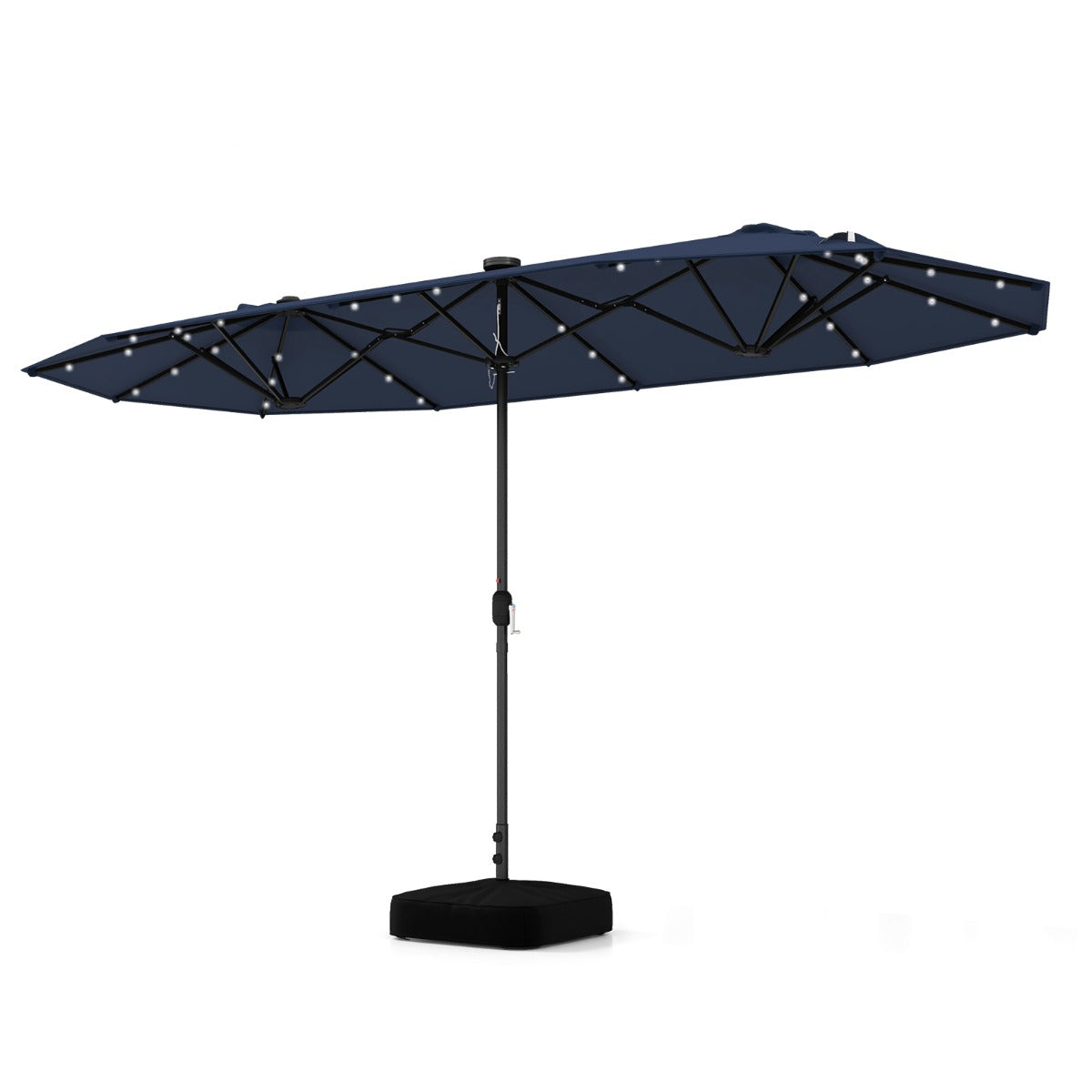 LIVSK Dubbele Tuinparasol - 36 LED-lampjes - Waterafstotend Doek - Soepel Draaiende Slinger - Donkerblauw
