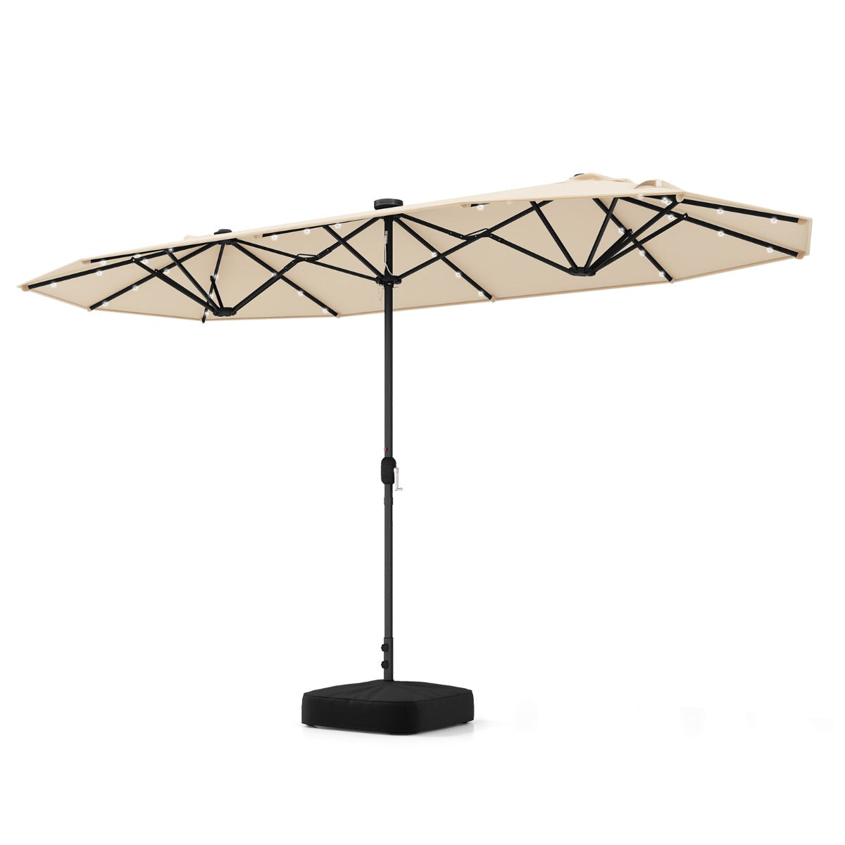 LIVSK Dubbele Tuinparasol - 400 x 200 cm - 36 LED-lampjes - Garengeverfde Stof - Stevige Basis - Beige