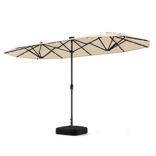 LIVSK Dubbele Tuinparasol - 400 x 200 cm - 36 LED-lampjes - Garengeverfde Stof - Stevige Basis - Beige