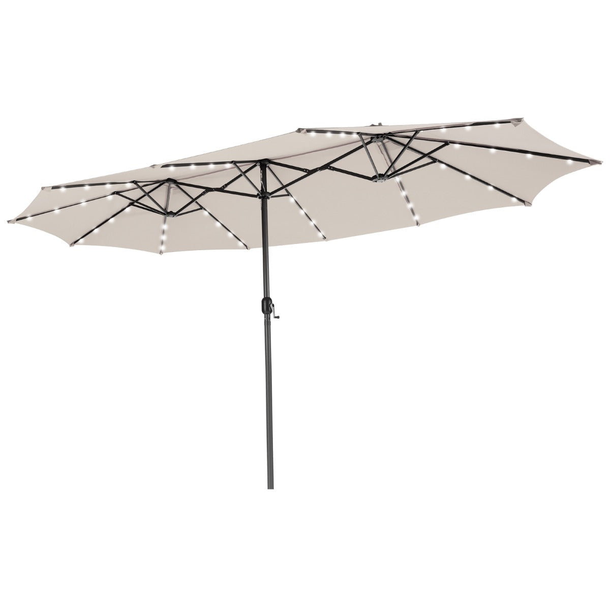 LIVSK Dubbelzijdige Terrasparasol - 470 x 280 cm - 48 LED-Lampjes - Zwengelmechanisme - Stevig Polyester - Beige