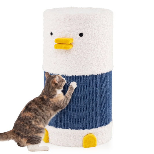 LIVSK Eendvormig Kattenhuis - 2 Verdiepingen - Hoogwaardig Hout - Sisal Krabmat - Ruimtebesparend - Wit + Blauw