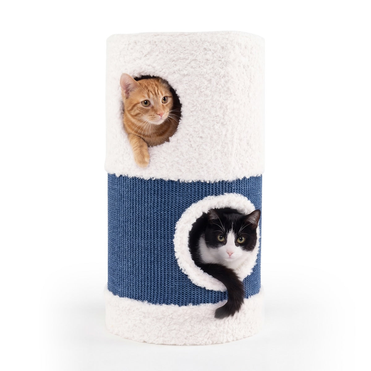 LIVSK Eendvormig Kattenhuis - 2 Verdiepingen - Hoogwaardig Hout - Sisal Krabmat - Ruimtebesparend - Wit + Blauw
