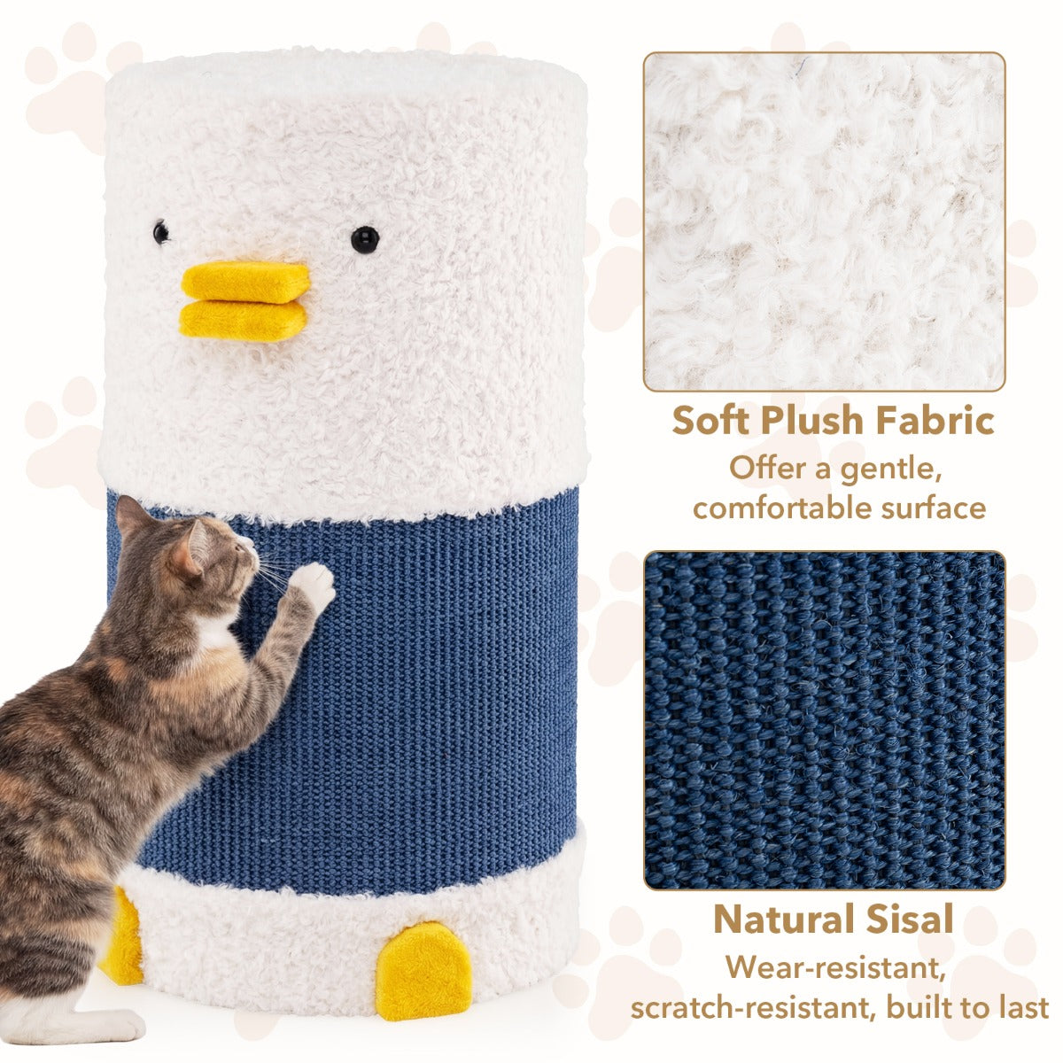 LIVSK Eendvormig Kattenhuis - 2 Verdiepingen - Hoogwaardig Hout - Sisal Krabmat - Ruimtebesparend - Wit + Blauw