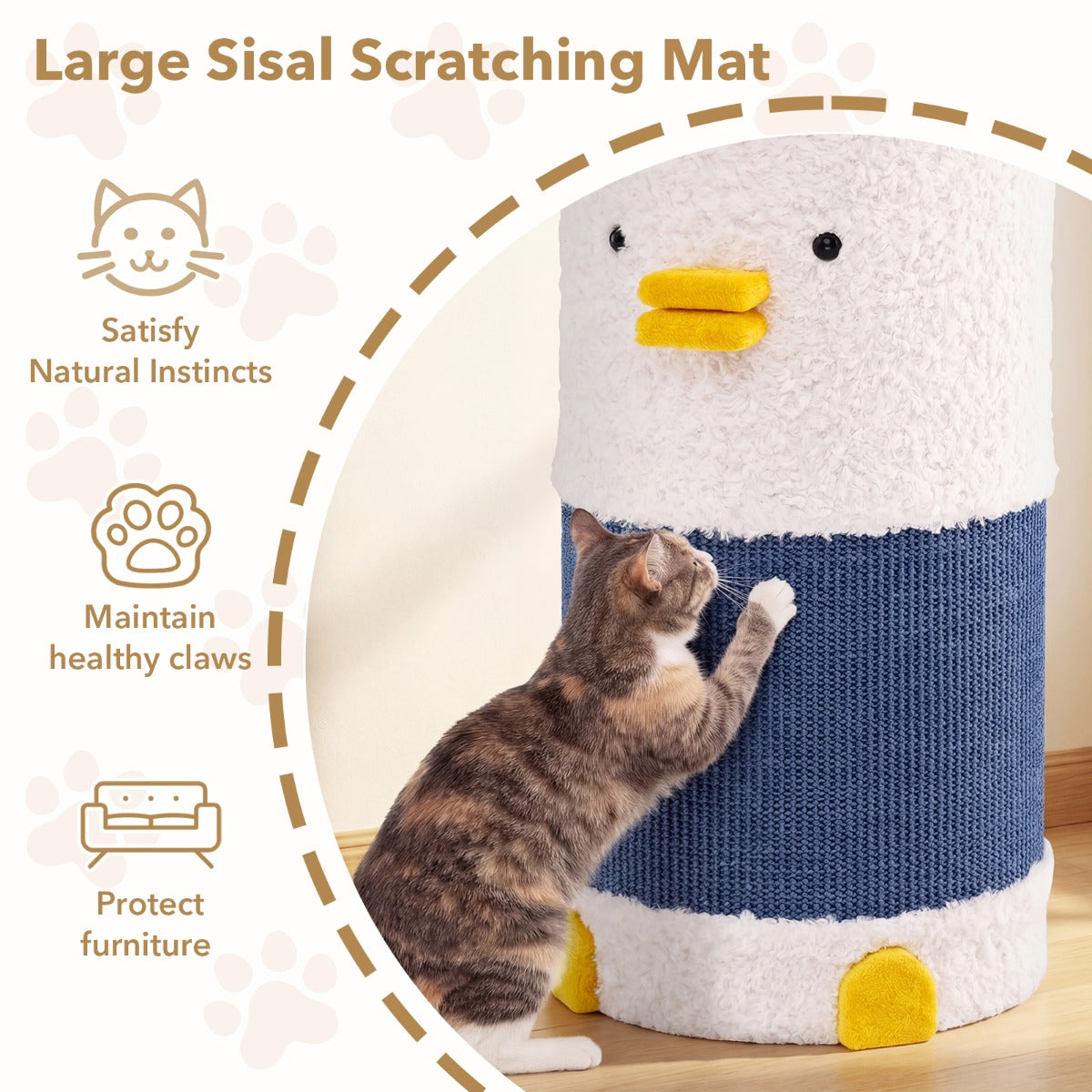 LIVSK Eendvormig Kattenhuis - 2 Verdiepingen - Hoogwaardig Hout - Sisal Krabmat - Ruimtebesparend - Wit + Blauw
