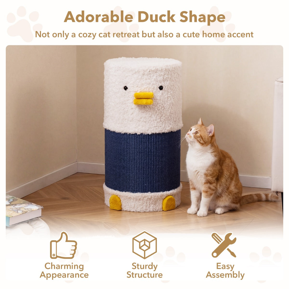 LIVSK Eendvormig Kattenhuis - 2 Verdiepingen - Hoogwaardig Hout - Sisal Krabmat - Ruimtebesparend - Wit + Blauw