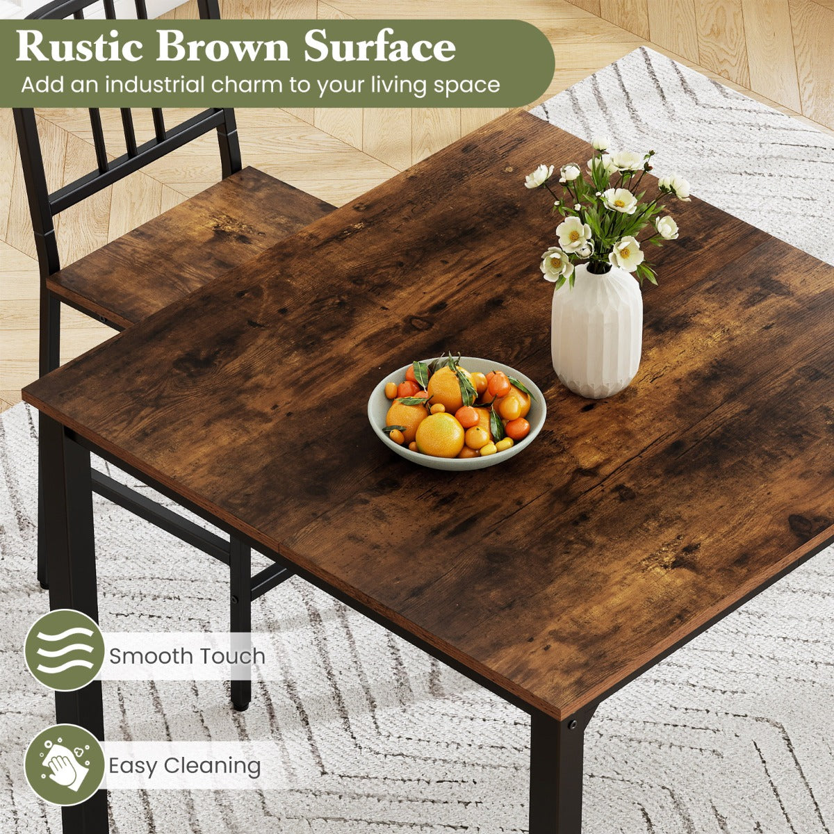 LIVSK Eethoek met 4 Barkrukken - Ruim Tafelblad 90x90cm - Ergonomische Krukken - Stevig Metaal en Hout - Goud en Wit/Rustiek