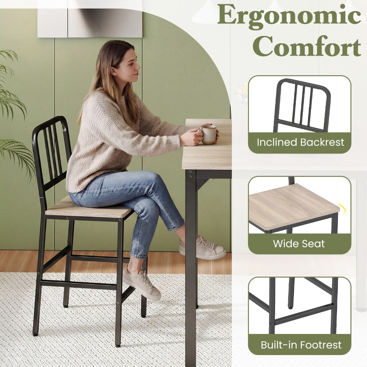 LIVSK Eethoek met 4 Barkrukken - Ruimtebesparend - Ergonomisch Comfort - Stevig Metaal en Hout - Goud en Wit / Grijs en Zwart /