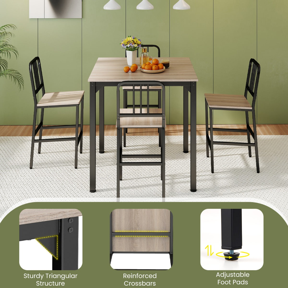 LIVSK Eethoek met 4 Barkrukken - Ruimtebesparend - Ergonomisch Comfort - Stevig Metaal en Hout - Goud en Wit / Grijs en Zwart /