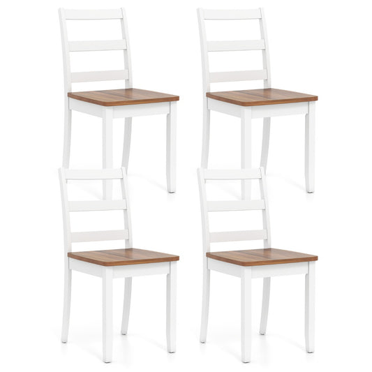 LIVSK Eetkamerstoelen Set - Gemaakt van Rubberhout - Ergonomische Rugleuning - Draagvermogen 180 kg - Wit + Naturel