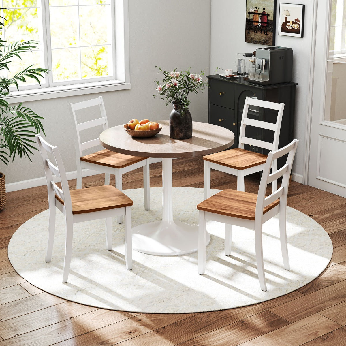 LIVSK Eetkamerstoelen Set - Houten Constructie - Ergonomische Rugleuning - Draagvermogen 180 kg - Wit + Naturel