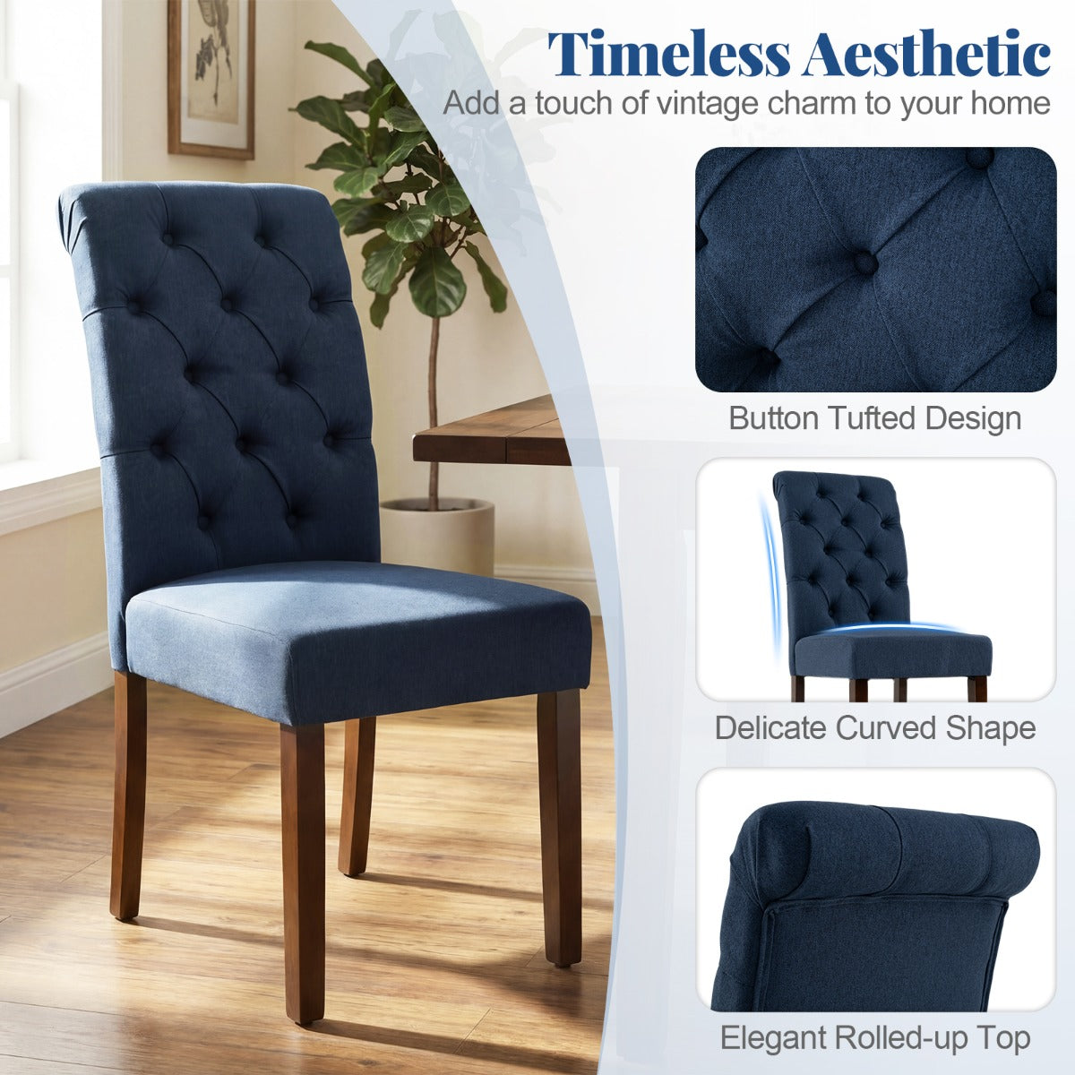 LIVSK Eetkamerstoelen Set van 2 - Ergonomisch Ontwerp - Hoogwaardige Vulling - Robuust Grenenhouten Frame - Blauw/Grijs