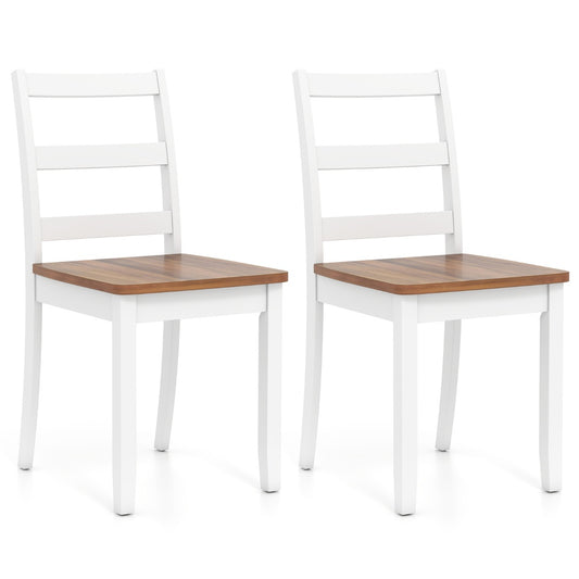 LIVSK Eetkamerstoelen Set van 2 - Rubberhout - Ergonomische Rugleuning - Rustieke Uitstraling - Wit + Naturel