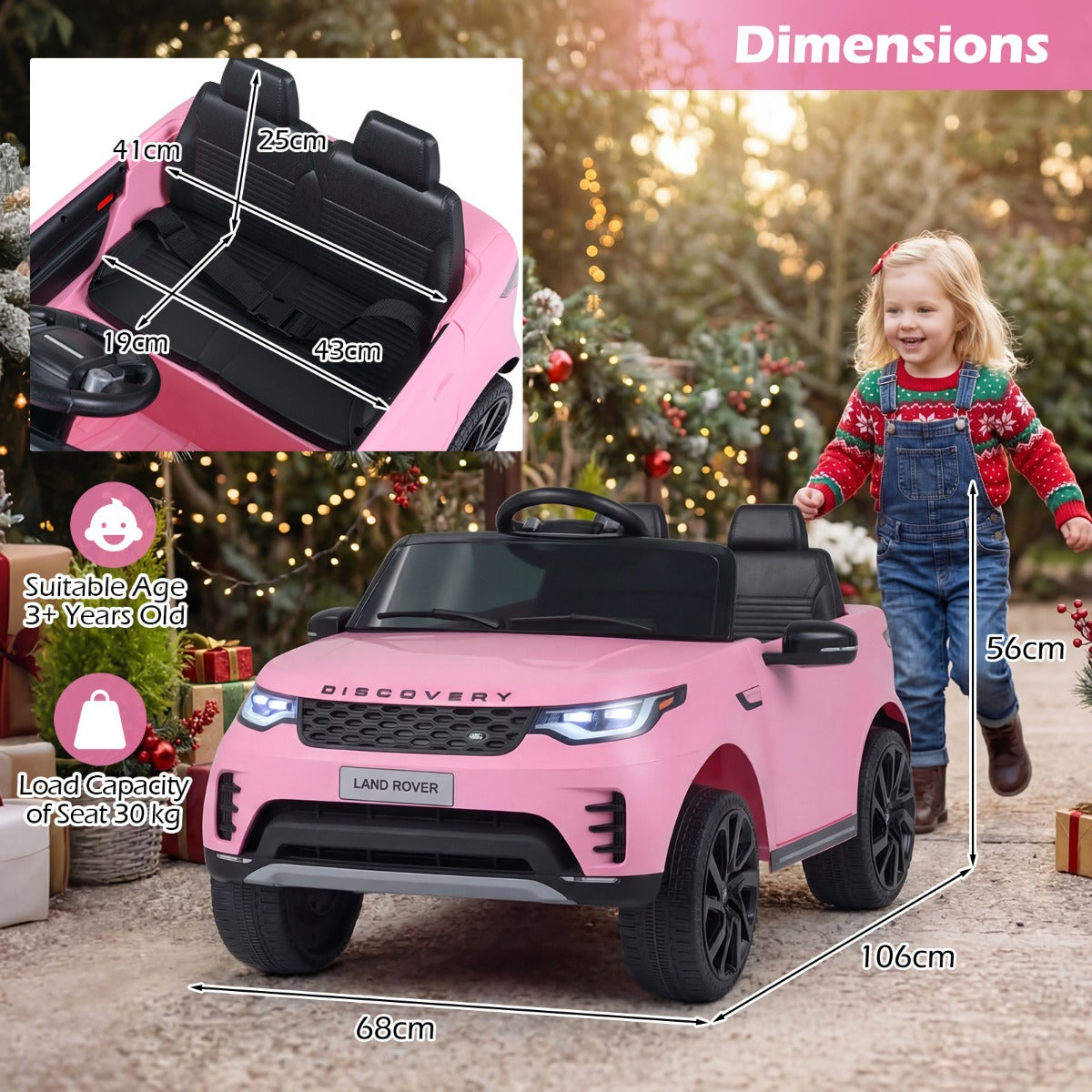 LIVSK Elektrische Auto voor Kinderen - Veilig PP en Metaal - Afstandsbediening - USB Muziek - Zwart/Roze