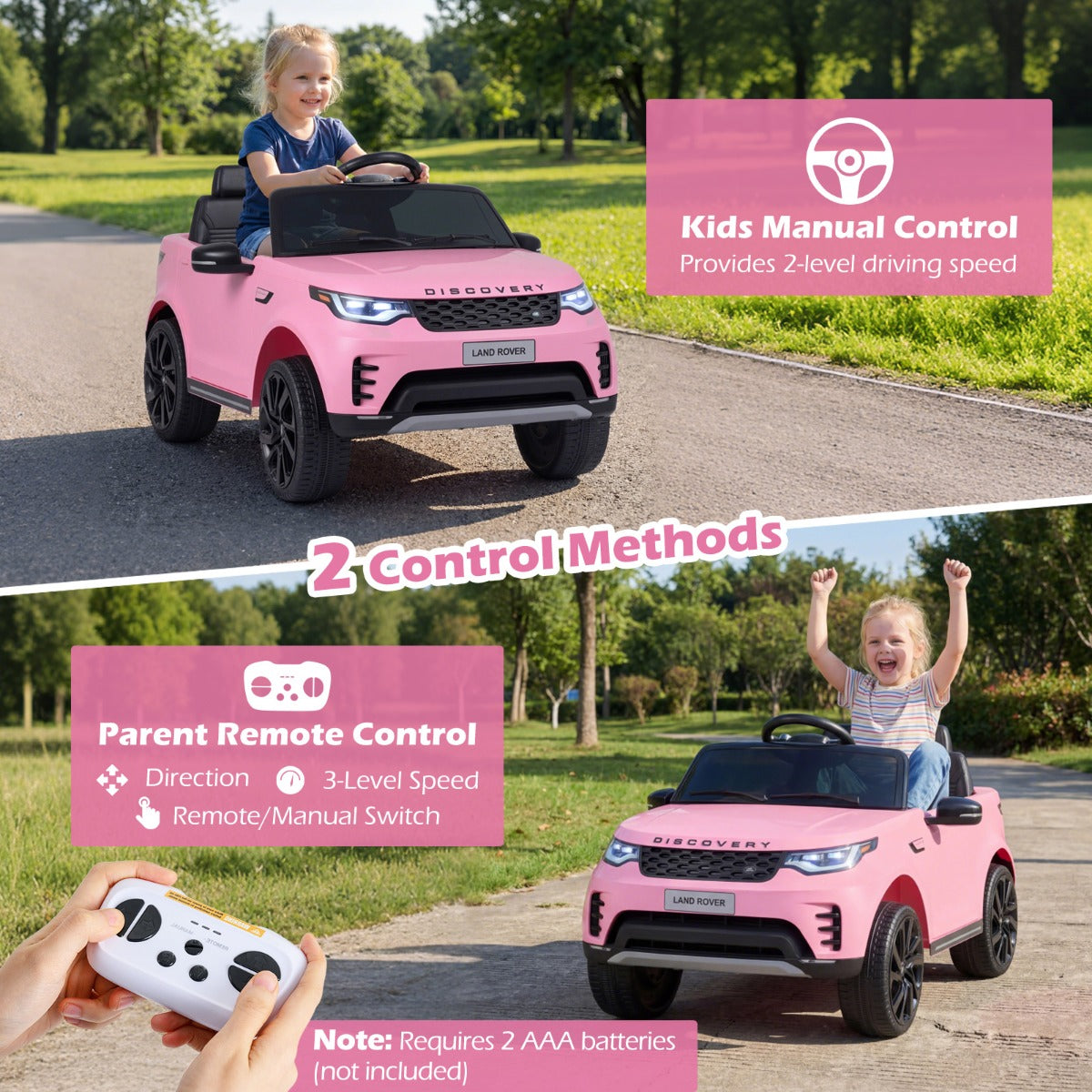 LIVSK Elektrische Auto voor Kinderen - Veilig PP en Metaal - Afstandsbediening - USB Muziek - Zwart/Roze
